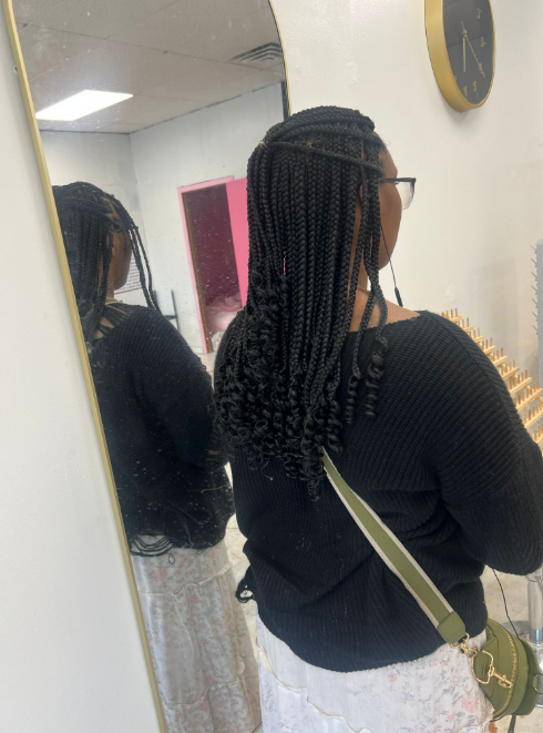 Black box braids with curly ends